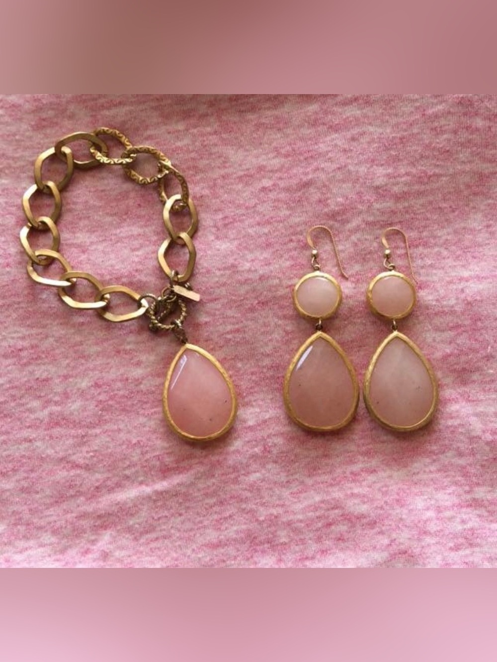 Rose quartz bracelet, and earrings set
